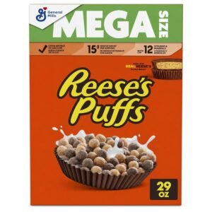 REESE'S PUFFS Cereal de Maní con Chocolate para Desayuno, Cereal para Niños, Tamaño Gigante, 29 onzas